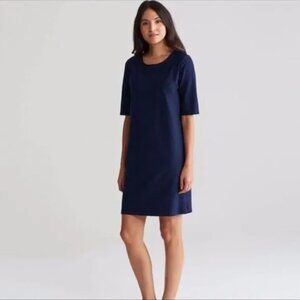 Eileen Fisher washable crepe side zip shift dress navy blue XS